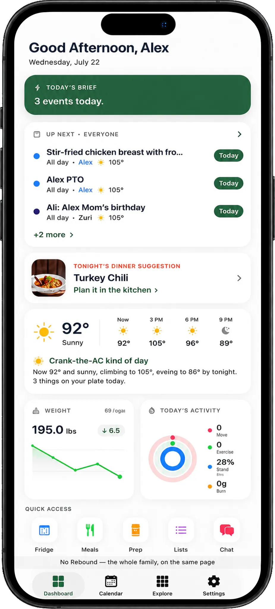 No Rebound family dashboard on iPhone