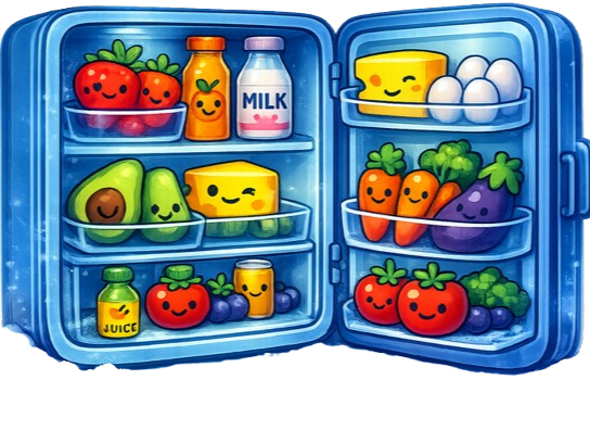 Open fridge full of ingredients